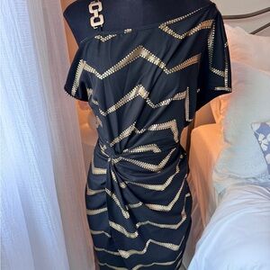 SHEIN Black and Gold One Shoulder Dress